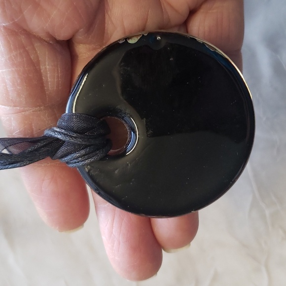 Vintage Hand Blown Glass Pendant Necklace, Sparkling Brown Gold Black Bronze. - Picture 5 of 9